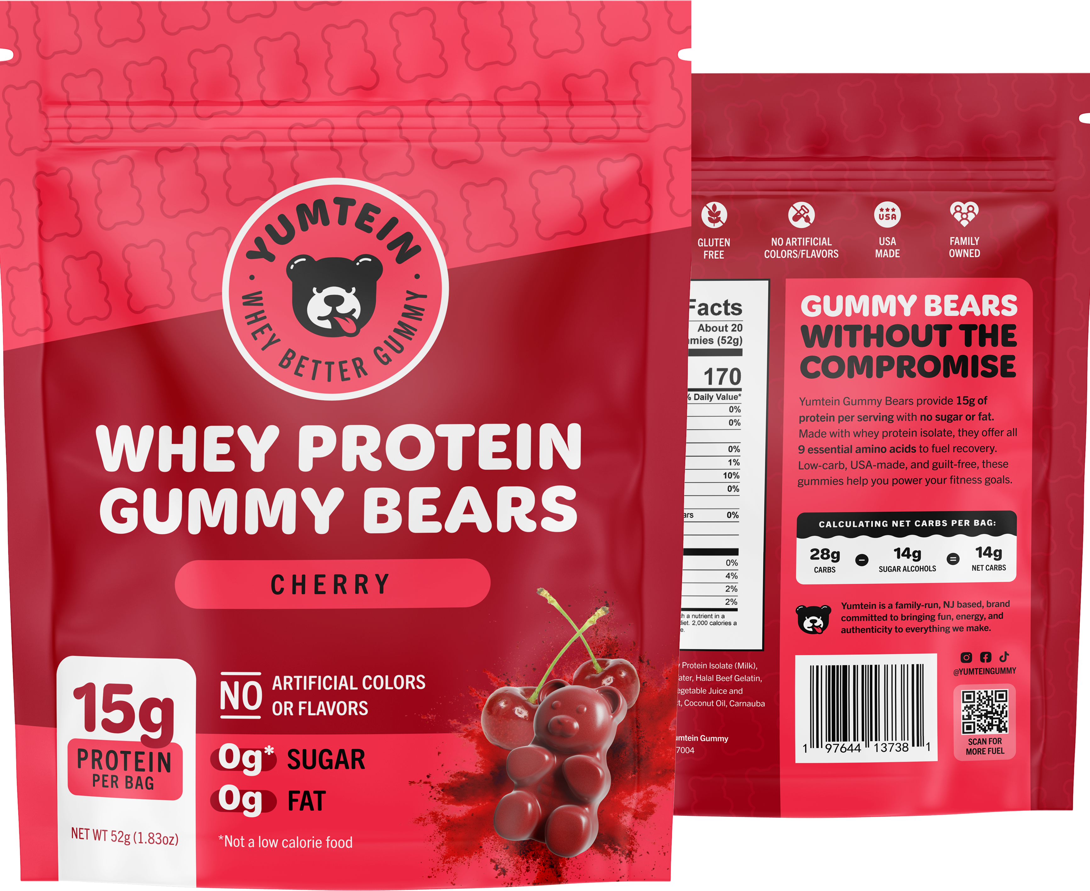 Yumtein Cherry Protein Gummy Bears BYOB 1.83oz