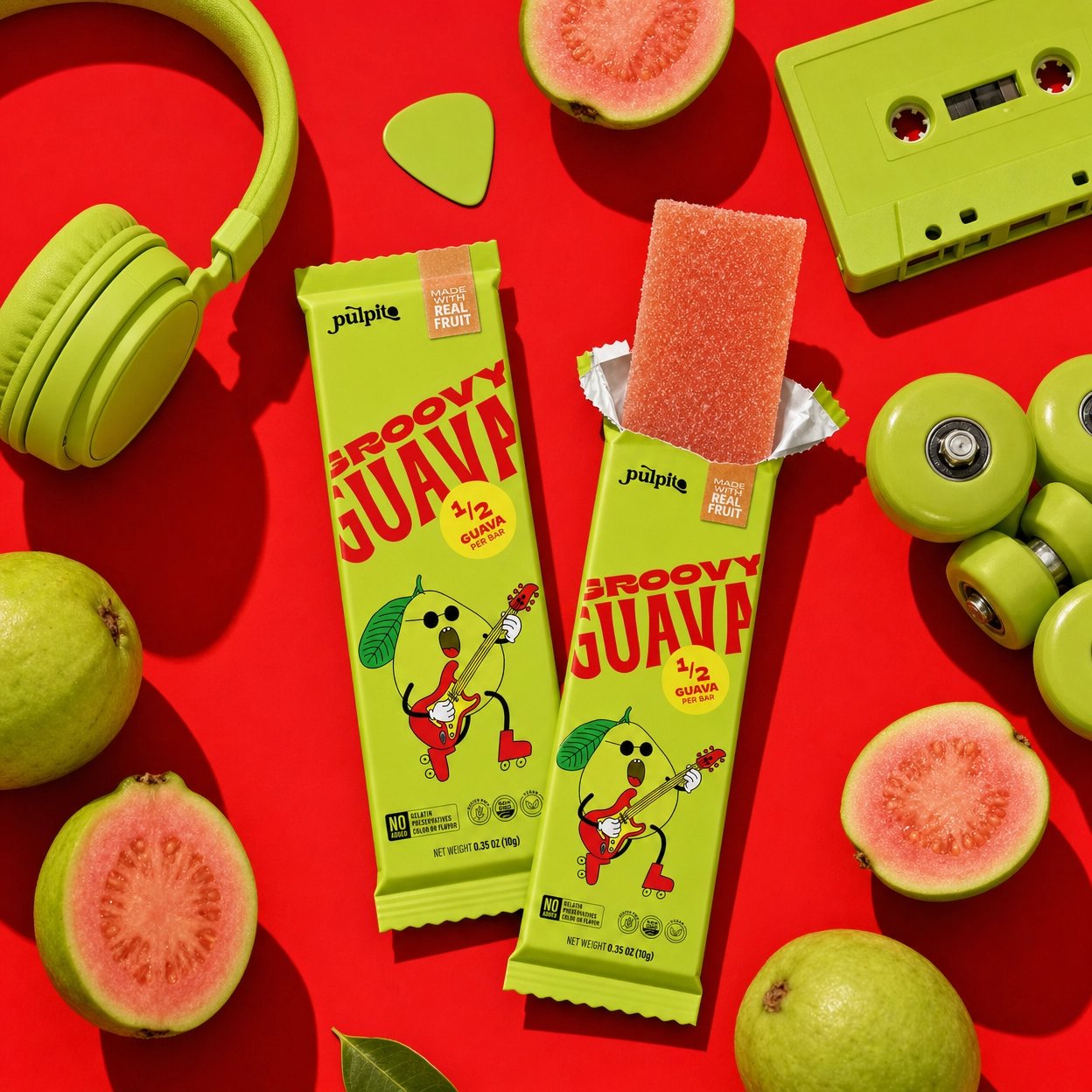Pulpito Groovy Guava- Natural Fruit Snacks- Dried Fruit Bar 0.35 oz