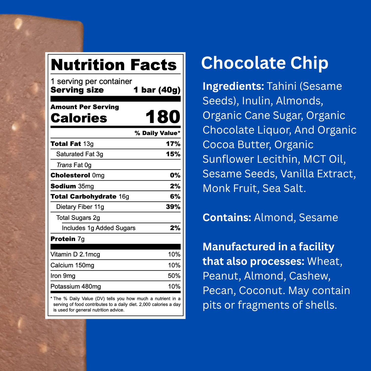 Vital Halva - Gut-Friendly Sesame Bar, Chocolate Chip, 40g