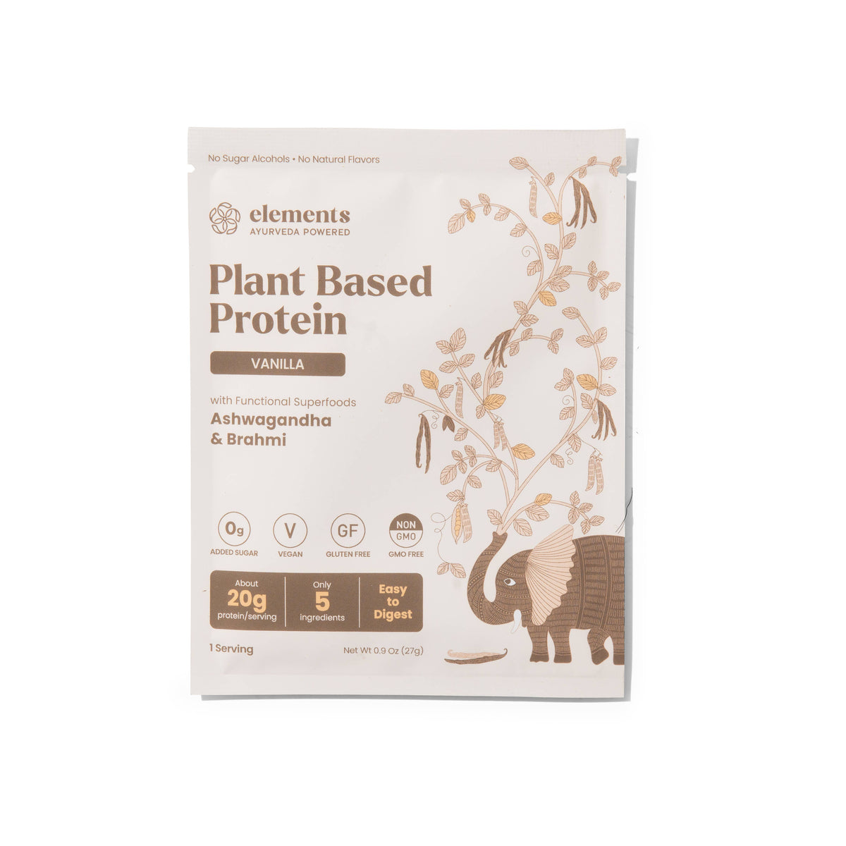 Elements Plant Based Protein Single Serve 1.2oz: Chocolate, Peanut Butter, Vanilla, Unflavored  & Chai Spice