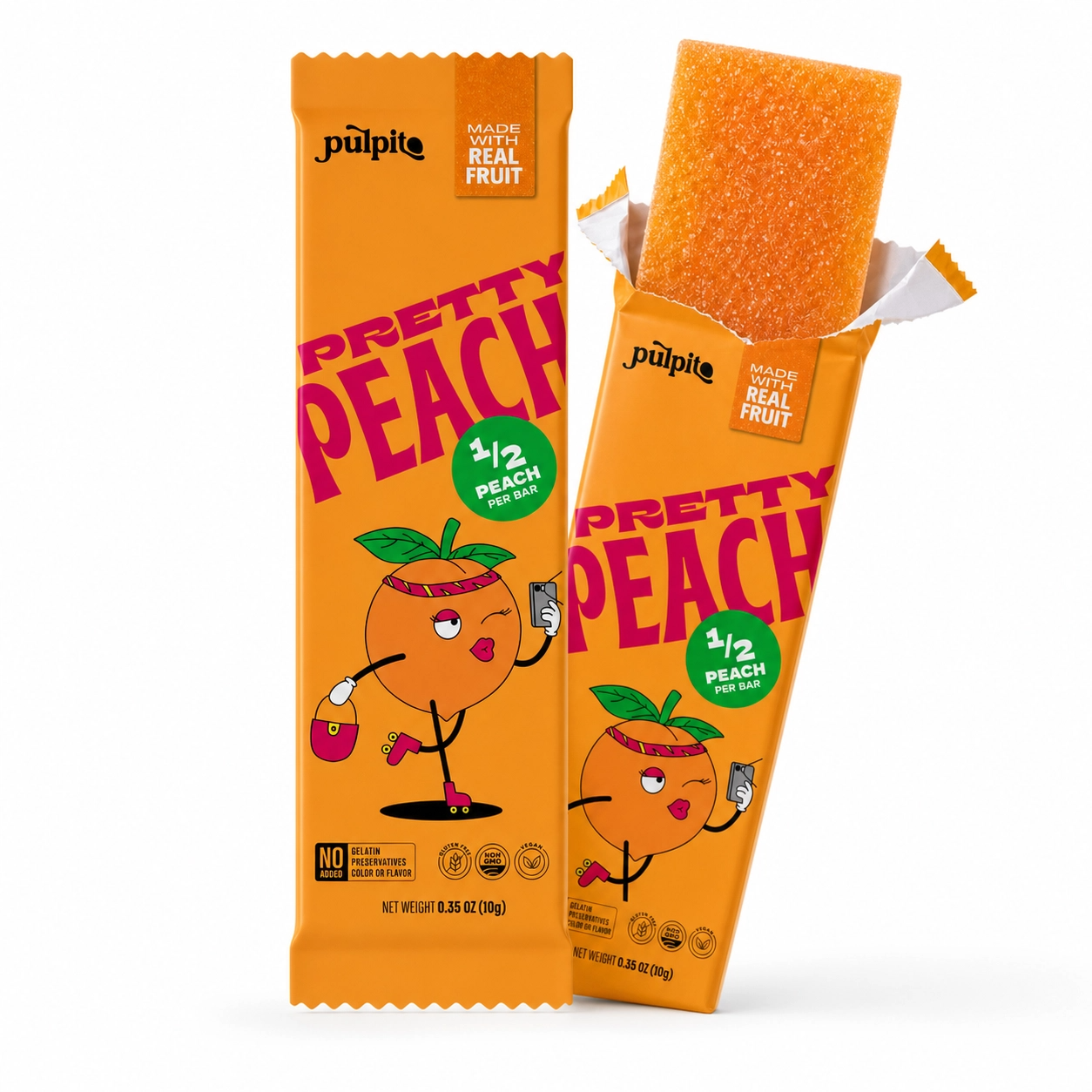 Pulpito Pretty Peach- Natural Fruit Snacks- Dried Fruit Bar 0.35 oz