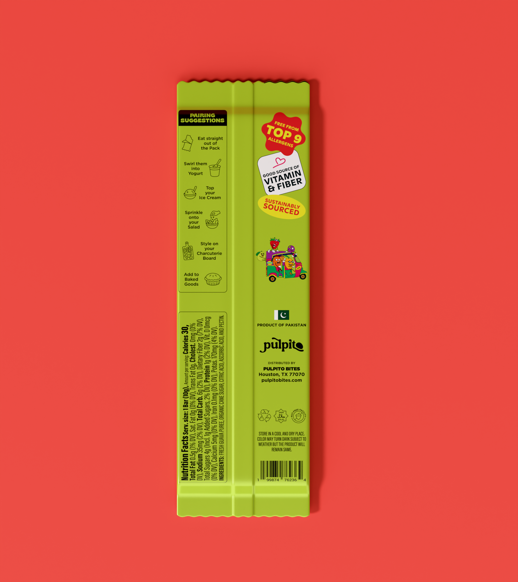 Pulpito Groovy Guava- Natural Fruit Snacks- Dried Fruit Bar 0.35 oz