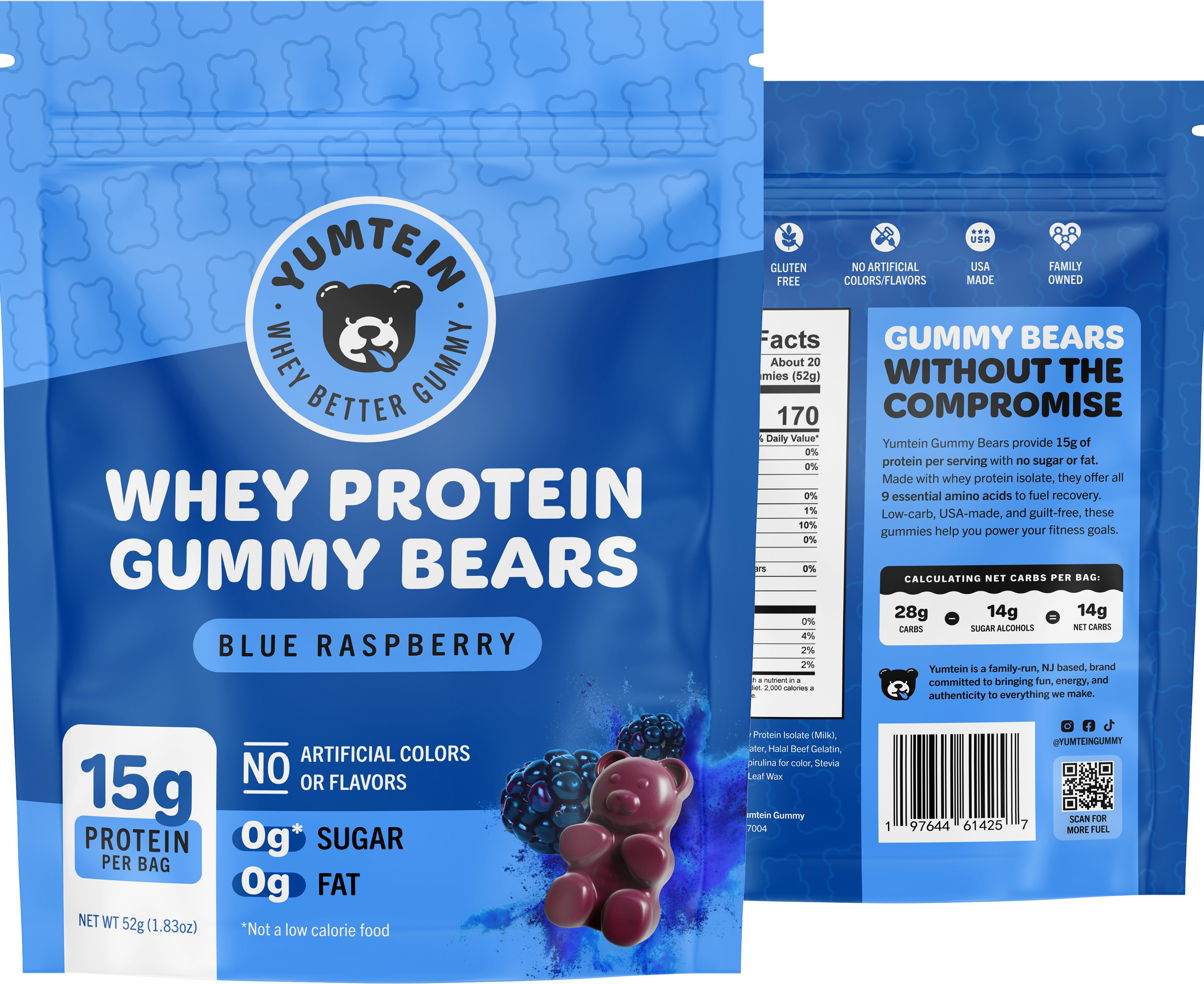 Yumtein Blue Raspberry Protein Gummy Bears BYOB 1.83oz