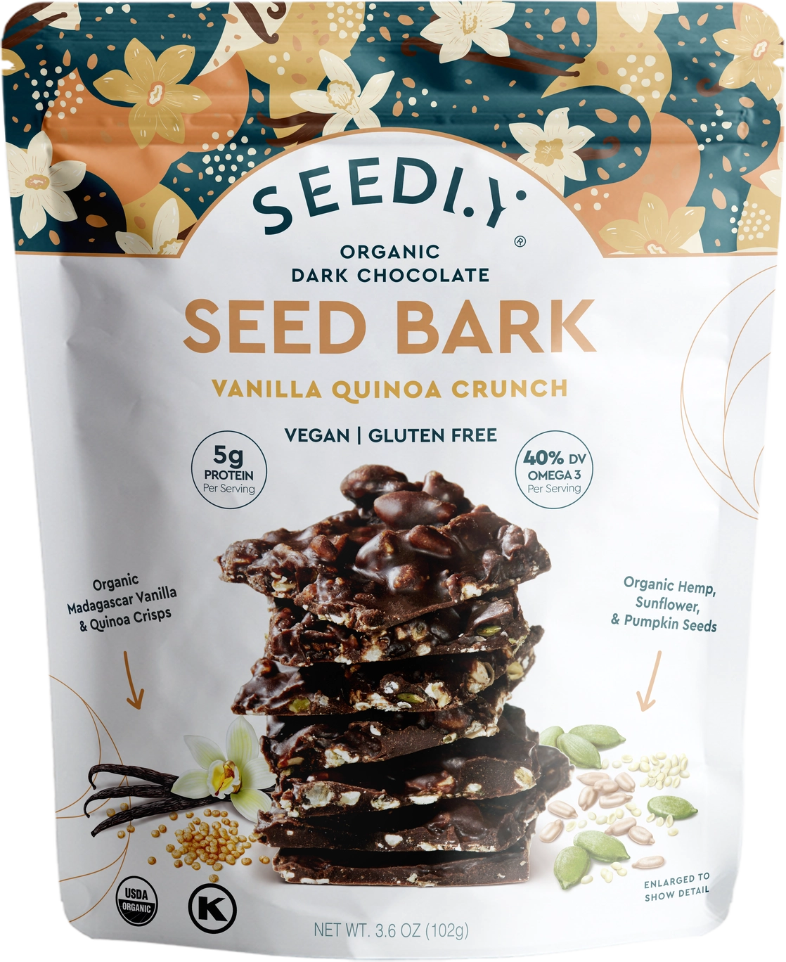 SEEDLY - Dark Chocolate Bark - Vanilla Quinoa Crunch