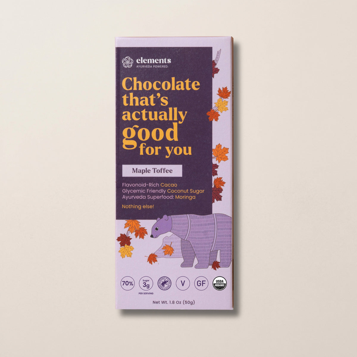 Elements - Maple Toffee Dark Chocolate Bar | Vegan Organic 1.8oz