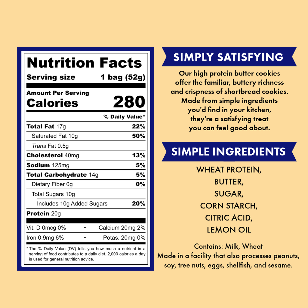 Caltein = Lemon Shortbread Cookies | High Protein Snack | Clean Label 1.8oz