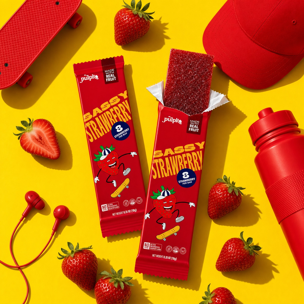 Pulpito Sassy Strawberry- Natural Fruit Snacks- Dried Fruit Bar 0.35 oz